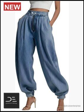 High Waisted Baggy Jeans Joggers Wide Leg Denim Pants with Pockets